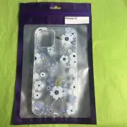 iPhone 12 Case Clear Blue Floral Design- Silicone Bumper/Shockproof
