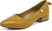 [ZIRIA] Spring Summer Med Heels Shoes Women Large Size Pumps Genuine Leather Ladies Party Shoes Yellow
