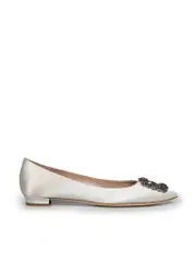 White Crystal Embellished Buckle Hangisi Flats
