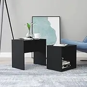 Modern 2-Piece Black Coffee Table Set - 48x30x45 cm Engineered Wood, Space-Saving Nesting Tables for Living Room, Bedroom, and Office, Sturdy & Stylish Design