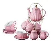 Service for 6- Fine China Pink Coffee Cup/Teacup Set, 8 OZ Cups& Saucer, with