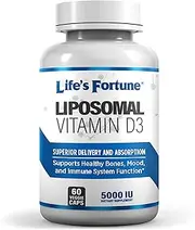 Life's Fortune Liposomal Vitamin D3 5000 IU, Supports Healthy Bones Mood and Immune System Function, 60 Veggie Caps