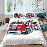 BJCJGGL Super King Quilt Cover Cartoon Fire Truck Bedding for Kids Aldult Duvet Cover with Zipper Closure + 2 Pillowcases 50x75 cm - Breathable Hypoallergenic Microfiber Quilt Cover - 275x240 cm