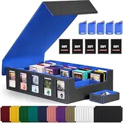 CyperEver Trading Card Storage Box with Commander Display, 5-Row Deck Case with Removable Lid; 3900+ Card Deck Box for MTG TCG Sports Cards, 5 Toploaders, 5 Stoppers, 48 Dividers,1 Dice Tray (Blue)