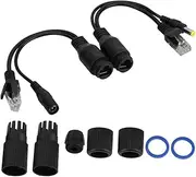 Poe Splitter 12V Power Over Ethernet Passive Poe Adapter Cable Splitter Injector Waterproof Black (Black)