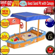16kg Kids Boat Sandpit Wooden Outdoor Play Sand Pit Toys Box Canopy Children