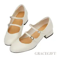 在飛比找Yahoo奇摩購物中心優惠-【Grace Gift】雙帶低跟芭蕾舞鞋 米白