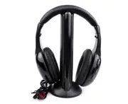 Wireless Headset Over Ear FM Radio PC TV Headphone Transmitter with Microphone for Computer - Black
