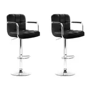 Set of 2 Bar Stools Gas lift Swivel Armrests - Steel and Black