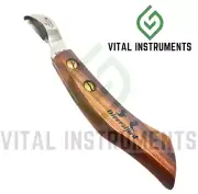 Farrier Hoof Knife Medium Loop Blade J2 Stainless CE Wooden Handle Gold Screw