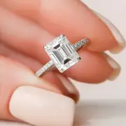 2.95ct moissanite emerald with round cut engagement ring