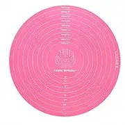 Silicone Baking Mat Cake Mat Round Silicone Baking Mat with Measurements for Cake Turntable Stand Pastry Baking Sheet, Non-Stick and Heat Resistant (Pink)