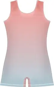 [GAIGEO] Coral Pink Light Blue Gradient Toddler Girls Leotards for Gymnastics Biketard Costume Leotards with Shorts 2-3t