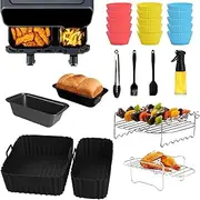 25-Piece Hot Air Fryer Accessory Set, Dual Zone Airfryer Accessories for Tefal EY9018 Dual Easy Fry 5.2/3.1L, Cecotec 5.5/3.5 L, Lakeland 5L/3L, Tower T17099/Salter EK5729, Airfryer Silicone Mould