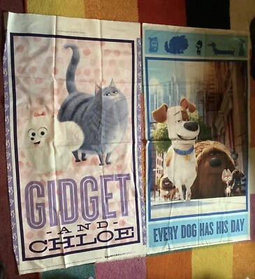 (2)SECRET LIFE OF PETS QUILT PANELS NEW 24” X 45” NEW GIDGET, CHLOE & DUKE, MAX