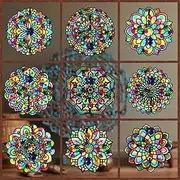 18 Pack Color Mandala Window Clings DIY Stained Glass Kits Suncatchers for Windows Arts and Crafts DIY Kit for Adults Mandala Sun Catcher for Beginner Kids Teens, 6 x 6 Inches