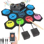 Electronic Drum Set for Kids Roll Up 8 Pads 2 Pedals Two Speakers Bluetooth