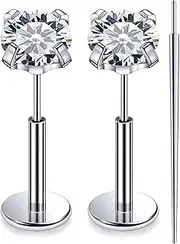 [Lsnevsie] 20G 18G 16G Threadless Push In Astm F136 Titanium Nose Ring Studs Flat Back Studs Earrings G23 Titanium Tragus Helix Conch Cartilage Earrings Piercing Jewelry For Women Men CZ 2mm 3mm 4mm