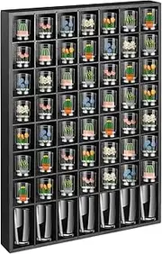 Large Shot Glass Display Case Wooden Shot Glass Holder Display Wall Mounted Shadow Box with Removable Shelves Shot Glasses Shelf Glass Rack Thimble Display Case Shot Glass Storage Case, 56 Slots