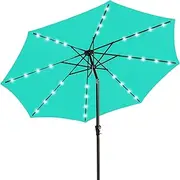 JEAREY Upgrade 9FT LED Lighted Patio Umbrella, Solar Outdoor Umbrella, Tilt Table Umbrella for Pool, Deck & Yard(Aqua Sky)