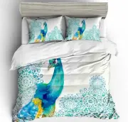 3D Green Peacock ZHUA2395 Bed Pillowcases Quilt Duvet Cover Set Queen King Zoe