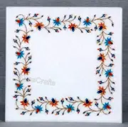 Square Marble Coffee Table Top Border Pattern Inlay Work Kitchen Corner Table
