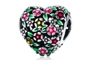Solid 925 Sterling Silver Magnolia Bloom Heart Charm