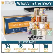 Kaptivating Kitchens 14 Pc 6 oz Glass Spice Jars Set w/ Airtight Lids + Labels!