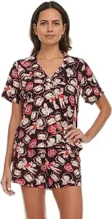 [COCO BRANDS] Betty Boop Women’s Pajama Set, Soft Stretchy Pajama Shorts & Short Sleeve, Notch Collar, Button Down Top
