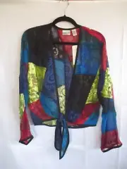 NWT Chico's 1 / S Multicolor Tie Front Bolero Silk Blend Patchwork Sheer Jacket