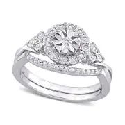0.20 CT. T.W. Natural Diamond Frame Tri-Sides Bridal Engagement Ring Set in Sterling Silver
