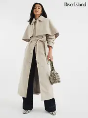 River Island Beige Petite Wool Blend Cape Coat (F86774) | $228