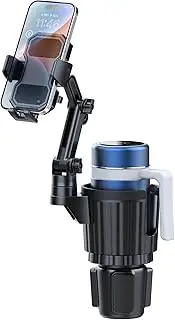 HoneTeek Cup Holder Expander, Universal Car Cup Holder with Adjustable Base, 360° Rotation Phone Mount, Expands to Fit 16-40oz Cups, Black Plastic