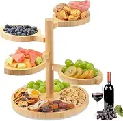 Cheese Boards Charcuterie Gift Bamboo: 5-in-1 360° Rotation Tiered Unique Serving Platters for Christmas Housewarming Wedding Party Holiday Birthday Gift Easy Setup