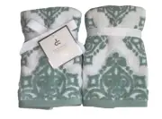 Deborah Connolly Green Fingertip Towels Set of 2 Bathroom Chenille Sculptured