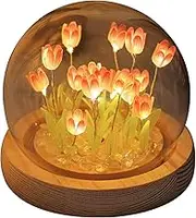 Fulasun Tulip Night Light, DIY Handmade, Wood & Glass, Pink, 10cm x 10cm, Romantic/Whimsical, Bedroom, Kitchen, Living Room