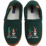 Life is Good Mens Green Gnomie Fleece A-Line Cushioned Footbed Slippers NWT 12