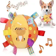Dog Squeaky Plush Plush Toy with Straps, 6-Inch Soft Stuffed Ball with Cotton Material and Bell Built-in, Pet Interactive Fetch Toy for Small to Large Dog