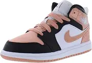 [Nike] Jordan Girl's Jordan 1 Mid (Little Kid), White/Light Madder Root/Black, 12 Little Kid