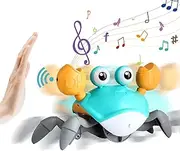 Crawling Crab Baby Toy for Kids with Music and LED Light up,Toddle Interactive Learning Electronic Toy with Auto-Obstacle Avoidance,USB Rechargeable,Green Moving Walking Toy for Babies Boys Girls