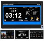 WiFi Digtial Calendar Clock with Day and Date Alarm Clock with Weather Temper...