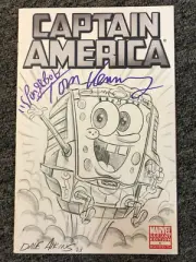 CAPTAIN AMERICA 01 Sketch CVR MODOK SPONGEBOB by Dave Aikins signed by TOM KENNY