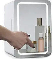 Skincare Fridge with Mirror and Lights, 8 Liter Mini Refrigerator Beauty Fridge for Makeup Storage, Chill Serums and Face Masks, Cool & Heat,White