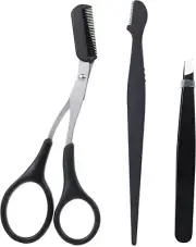 3PCS Eyebrow Razor Set Trimmer Shaver Scissors Spooley Dermaplaning Tweezers,...