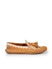 Brown Suede Embroidered Logo Loafers