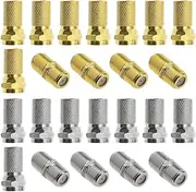 SING F LTD 24pcs F Type Connector Coupler Splicing Kit Alloy Gold Plated for Joining Extending RG6 Coax Cable Compatible with Freesat HD Compatible with Virgin
