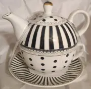Grace Teaware Tea For One Black Josephine Stripes And Dots Pattern