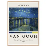 Galrie Vincent van Gogh Starry Night Over the Rhone -Iconic Post-Impressionist Art Print, Wood Frame, A2 42 x 60cm (16 x 24inch)