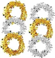 ARTSEWPLY 6Pcs Sparkly Star Tinsel Garland Festive Hanging Decoration for Christmas Tree Door and Party Stars for Cheerful Holiday Atmosphere