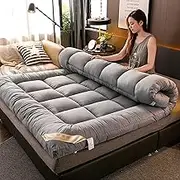 Japanese Futon Mattress, Queen/King Folding Mat, Comfortable Breathable Roll Up Sleeping Pad, Soft Portable Travel Camping(Gray,150x200cm)